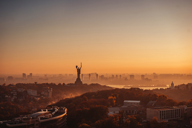 Вид на Киев, Украина, закат
